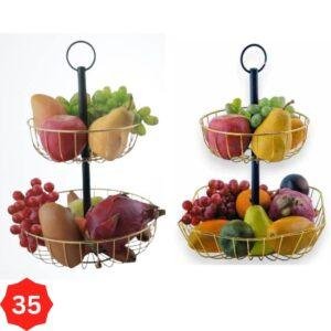 سلة فواكة معدنية ذهبي طبقتين