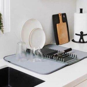 حصيرة 2 في1 لتجفيف الاطباق مع رف