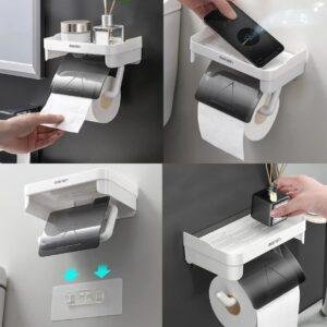 حامل ورق تواليت مع رف علوي متعدد الاستخدامات.