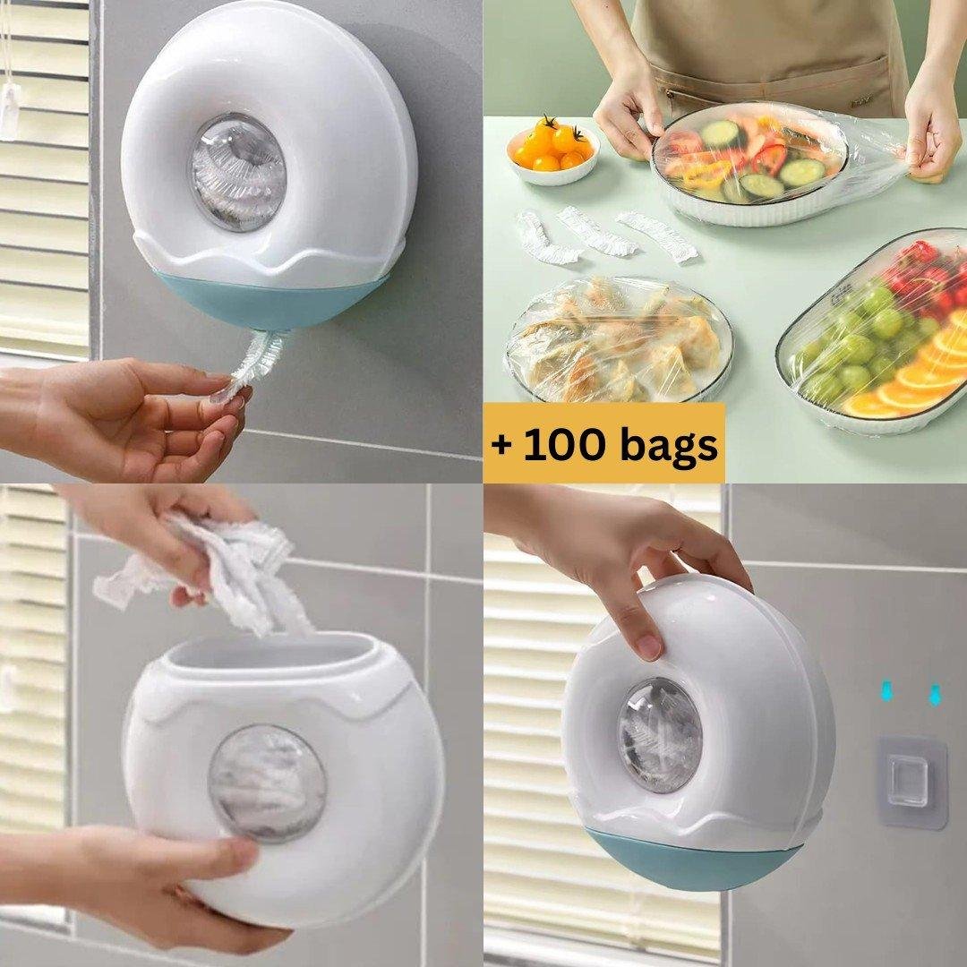 موزع أغطية أكياس حفظ الطعام + 100 كيس