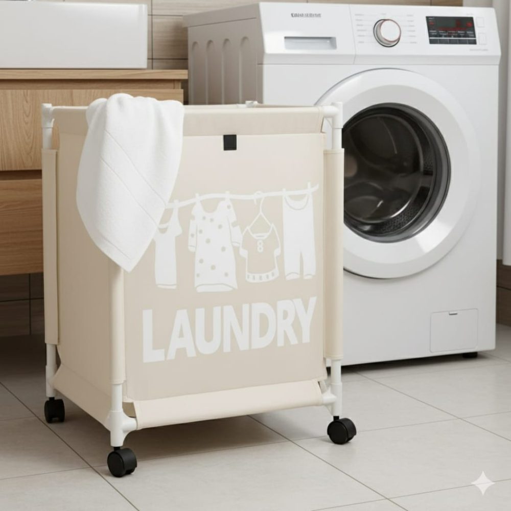 سلة غسيل (Laundry Hamper) المتنقلة - بيج