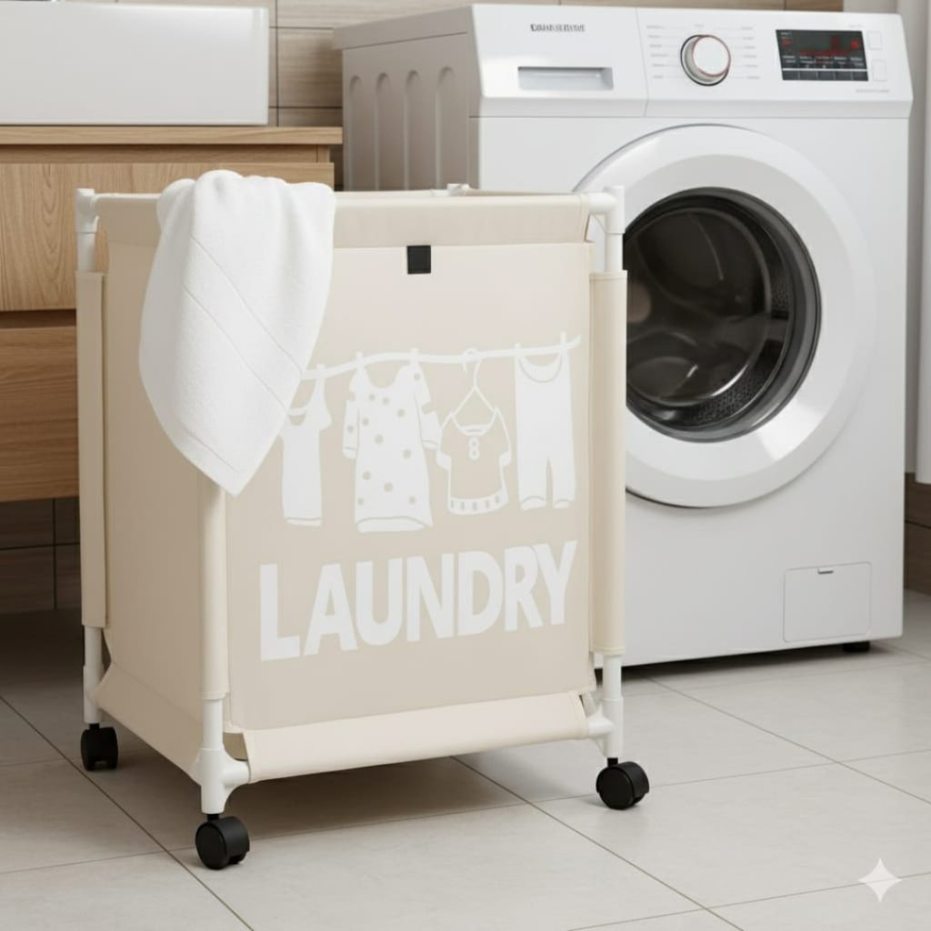 سلة غسيل (Laundry Hamper) المتنقلة - بيج